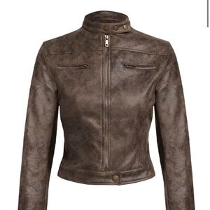 Lioness Distressed Brown Leather Jacket